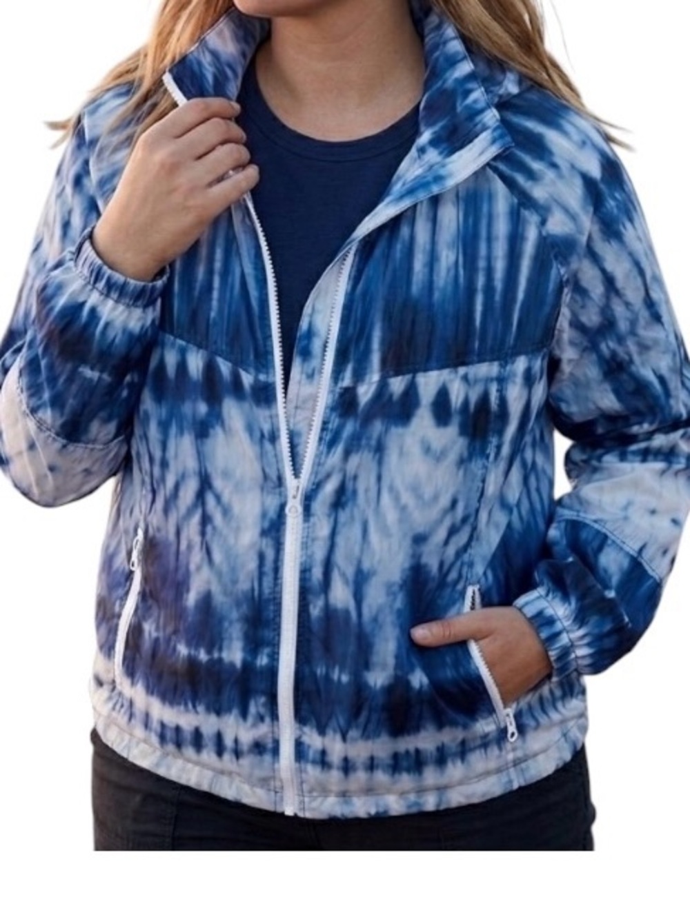 AEO American Eagle Tie Dye Windbreaker Track Jacket Blue White Retro XL  Preppy